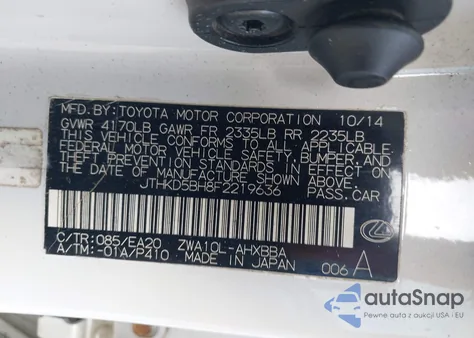 2015 Lexus Ct 200H from USA, damaged, VIN JTHKD5BH8F2219636